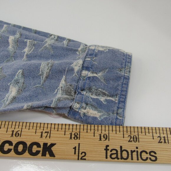 Vintage Importante Fish Design Long Sleeve Button Down Collar Shirt Size L - Picture 7 of 9